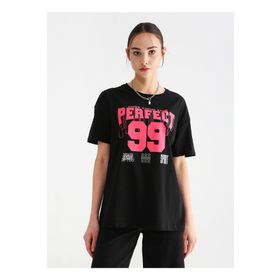 Fabrika Sports Bisiklet Yaka Siyah Baskılı Kadın T-Shirt