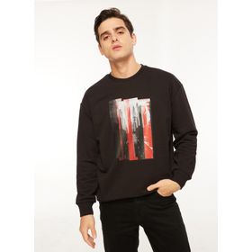 Fabrika Sports FS3WM-SWT259 Düz Siyah Bisiklet Yaka Erkek Sweatshirt