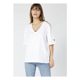Fabrika TALITA V Yaka Oversize Düz Kadın T-Shirt