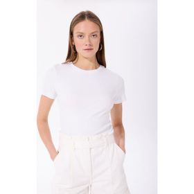 Fabrika Teo Beyaz Bisiklet Yaka Fitilli Kadın T-shirt