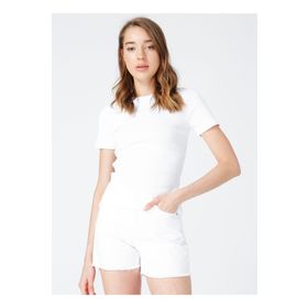 Fabrika TEO Bisiklet Yaka Basic Fitilli Kadın T-Shirt