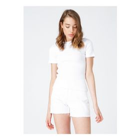 Fabrika TEO Bisiklet Yaka Basic Fitilli Kadın T-Shirt