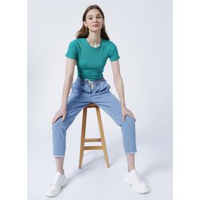 Fabrika TEO Bisiklet Yaka Basic Fitilli Kadın T-Shirt