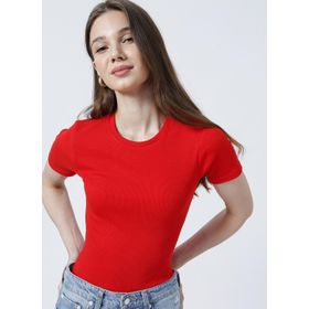 Fabrika Teo Bisiklet Yaka Basic Fitilli Kırmızı Kadın T-shirt