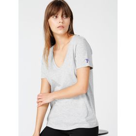 Fabrika Teyo Gri Melanj V Yaka Kadın T-Shirt