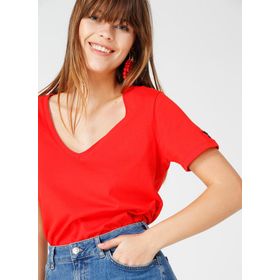 Fabrika Teyo Kırmızı V Yaka Kadın T-Shirt