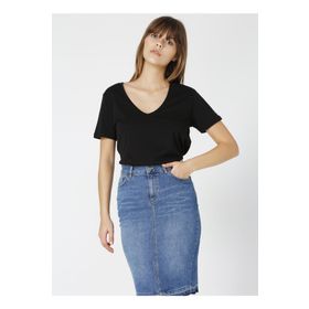 Fabrika TEYO V Yaka Basic Düz Kadın T-Shirt