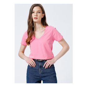 Fabrika TEYO V Yaka Basic Düz Kadın T-Shirt