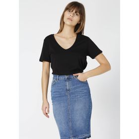 Fabrika TEYO V Yaka Basic Düz Kadın T-Shirt