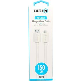 Factor-M FM-2415M 2.4A 1.5 m Micro Beyaz Data Kablo