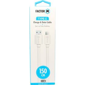 Factor-M Type- C 2.4a 1.5 m Beyaz Data Şarj Kablo
