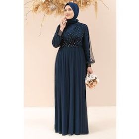 Fahima FHM830 Lacivert Taş Detaylı Abiye