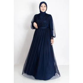 Fahima FHM830 Lacivert Taş Detaylı Abiye