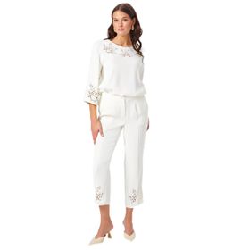 Faik Sönmez 68516 Paçası Delik İşli Slim Fit Ekru Kadın Pantolon