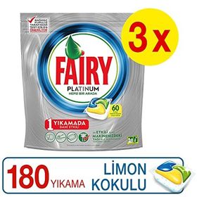 Fairy Platinum 60 Yıkama Bulaşık Makinesi Deterjanı Kapsülü Limon Kokulu, 60 tablet