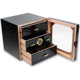 Falconetti RD10 Çekmeceli 3 Katlı Siyah Sedir Humidor Puro Kutusu