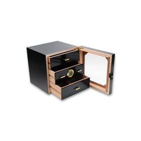 Falconetti RD10 Çekmeceli 3 Katlı Siyah Sedir Humidor Puro Kutusu