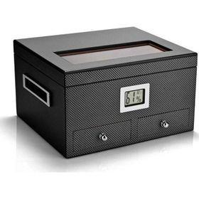 Falconetti RD13 Sedir Ağacı Camlı Karbon Fiber Çekmeceli Humidor Puro Kutusu