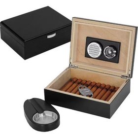 Falconetti RD26 Küçük Mat Siyah Humidor Puro Kutusu Küllük ve Makas Seti