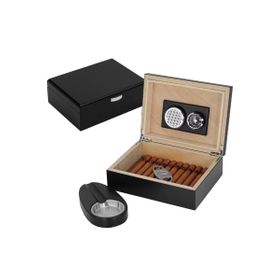 Falconetti RD26 Küçük Mat Siyah Humidor Puro Kutusu Küllük ve Makas Seti