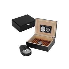 Falconetti RD26 Küçük Mat Siyah Humidor Puro Kutusu Küllük ve Makas Seti
