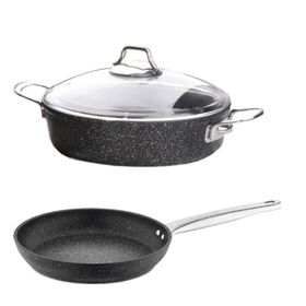 Falez Black Line Granit Döküm 26 cm Kısa Tencere + 26 cm Tava Seti