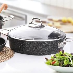 Falez Black Line Granit Döküm 26 cm Kısa Tencere + 26 cm Tava Seti