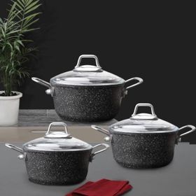 Falez BLCKLN6PRMD Black Line Granit 6 Parça Midi Tencere Set