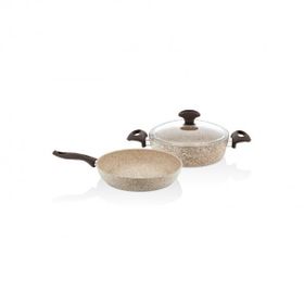 Falez Creamy Granitec 26+26 cm Kısa Granit Tencere Ve Tava