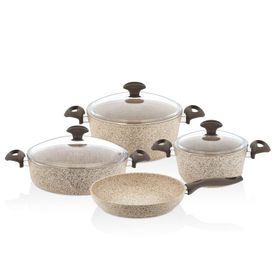 Falez Creamy Granitec Krem 7 Parça Granit Tencere Seti