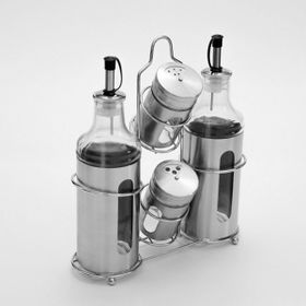Fame Kitchen 4'lü Metal Standlı Cam Yağlık Sirkelik Tuzluk Seti