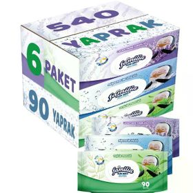 Familia Lavanta-Mineral-Yeşilin Tazeliği 90 Yaprak Karma 6'lı Set 540 Yaprak Islak Havlu Mendil