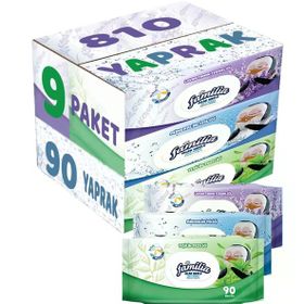 Familia Lavanta-Mineral-Yeşilin Tazeliği 90 Yaprak Karma 9'lu Set 810 Yaprak Islak Havlu Mendil