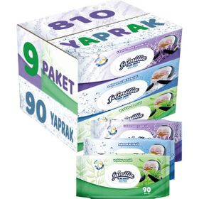Familia Lavanta-Mineral-Yeşilin Tazeliği 90 Yaprak Karma 9'lu Set 810 Yaprak Islak Havlu Mendil
