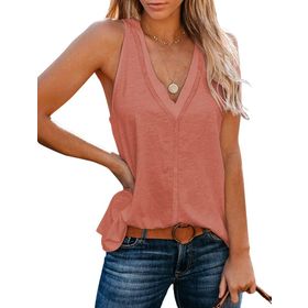 Famulily Basic Tank Top Raceback Pembe Kolsuz V Yaka Kadın T-shirt