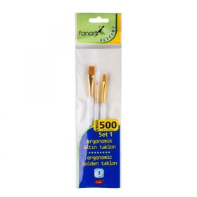 Fanart 500 Seri 3'lü Set 1 Ergonomik Altın Taklon Fırça Seti