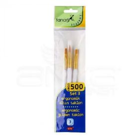 Fanart 500 Seri 3'lü Set 3 Ergonomik Altın Taklon Fırça Seti