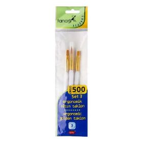Fanart 500 Seri 3'lü Set 3 Ergonomik Altın Taklon Fırça Seti