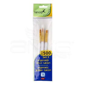Fanart 500 Seri 3'lü Set 3 Ergonomik Altın Taklon Fırça Seti
