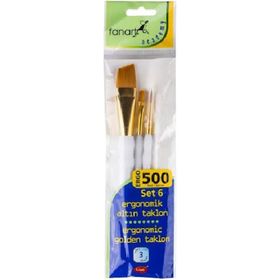 Fanart 500 Seri 3'lü Set 6 Ergonomik Altın Taklon Fırça Seti