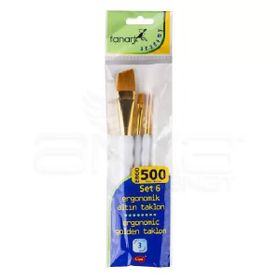Fanart 500 Seri 3'lü Set 6 Ergonomik Altın Taklon Fırça Seti