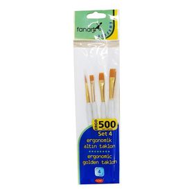 Fanart 500 Seri 4'lü Set 4 Ergonomik Altın Taklon Fırça Seti