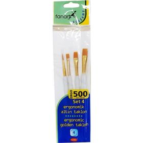 Fanart 500 Seri 4'lü Set 4 Ergonomik Altın Taklon Fırça Seti