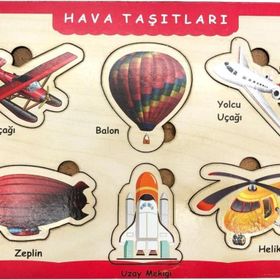 Farbu Oyuncak Ahşap Bultak 6 Parça Arka Yüzü Yazı Tahtalı Hava Taşıtları Yapboz