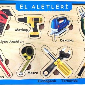 Farbu Oyuncak El Aletleri Ahşap Bultak 8 Parça Arka Yüzü Yazı Tahtalı Yapboz