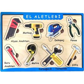 Farbu Oyuncak El Aletleri Ahşap Bultak 8 Parça Arka Yüzü Yazı Tahtalı Yapboz