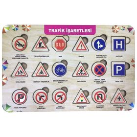 Farbu Oyuncak FBP22 Trafik İşaretleri 18 Pcs Eğitici Ahşap Puzzle