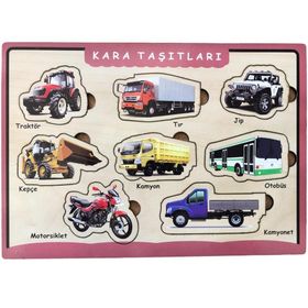 Farbu Oyuncak Kara Taşıtları Ahşap Bultak 8 Parça Arka Yüzü Yazı Tahtalı Yapboz