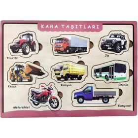 Farbu Oyuncak Kara Taşıtları Ahşap Bultak 8 Parça Arka Yüzü Yazı Tahtalı Yapboz
