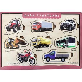 Farbu Oyuncak Kara Taşıtları Ahşap Bultak 8 Parça Arka Yüzü Yazı Tahtalı Yapboz